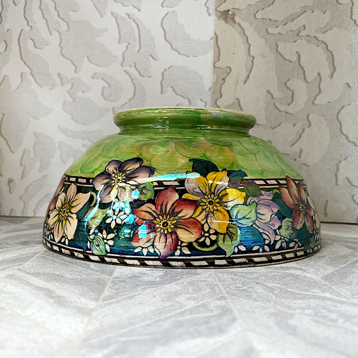 Decorative Ceramics: Antique Maling "Clematis" Lustreware Centrepiece Bowl