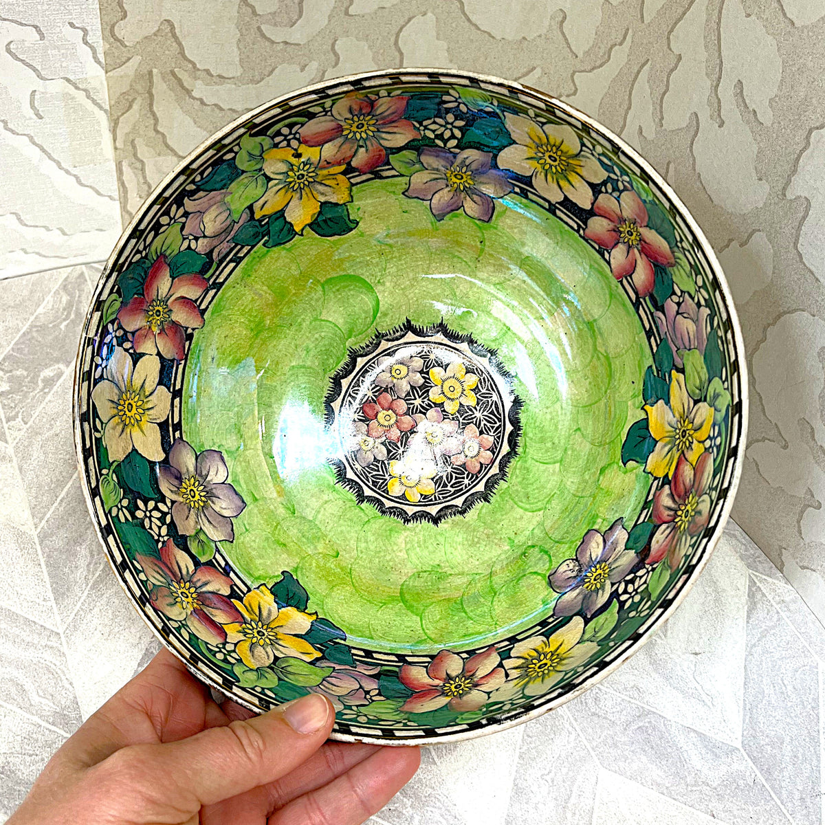 Decorative Ceramics: Antique Maling "Clematis" Lustreware Centrepiece Bowl