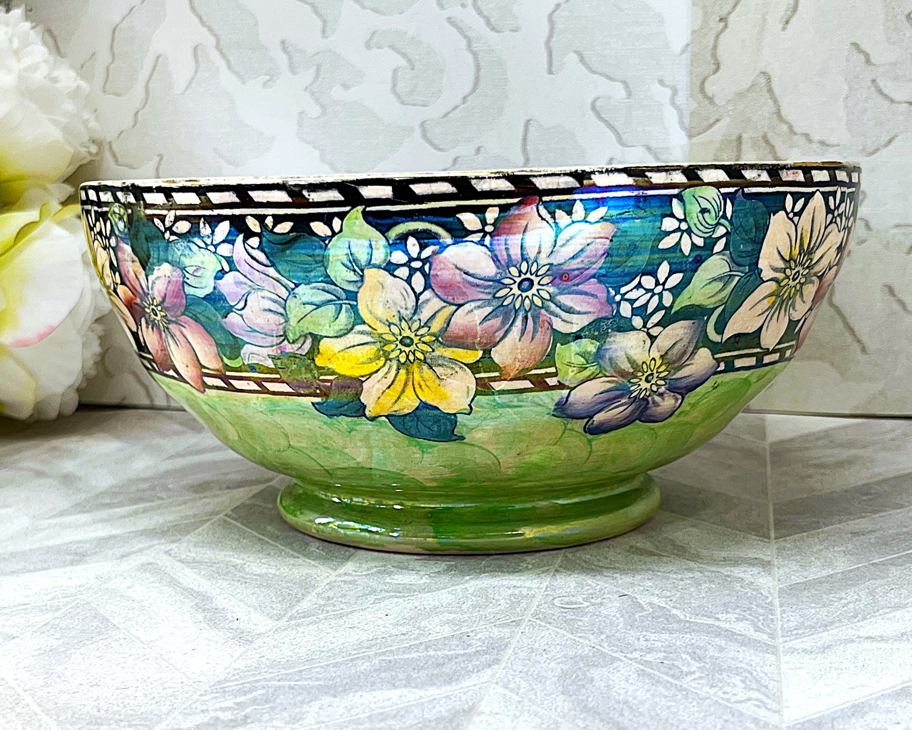 Decorative Ceramics: Antique Maling "Clematis" Lustreware Centrepiece Bowl