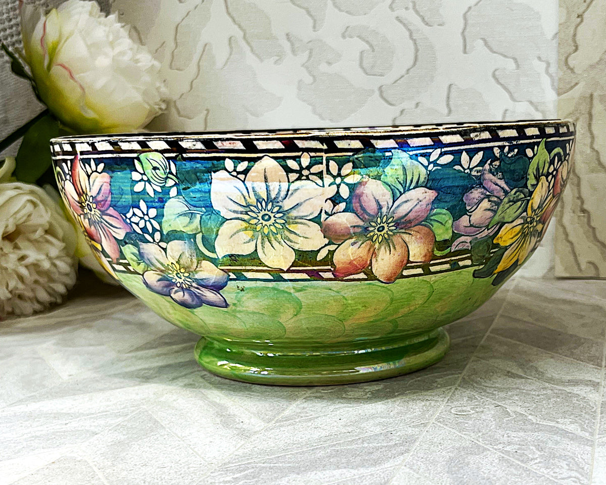 Decorative Ceramics: Antique Maling "Clematis" Lustreware Centrepiece Bowl