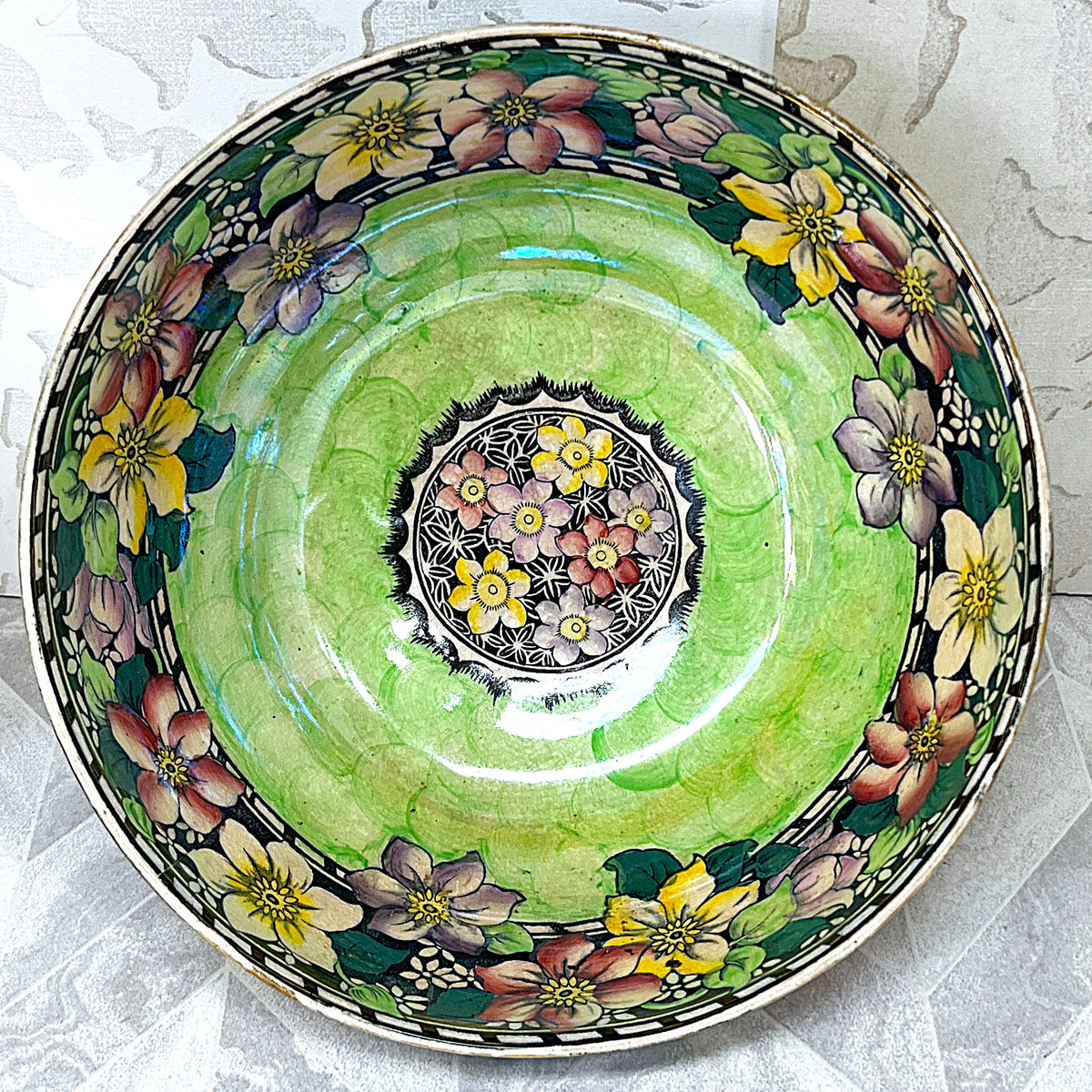 Decorative Ceramics: Antique Maling "Clematis" Lustreware Centrepiece Bowl