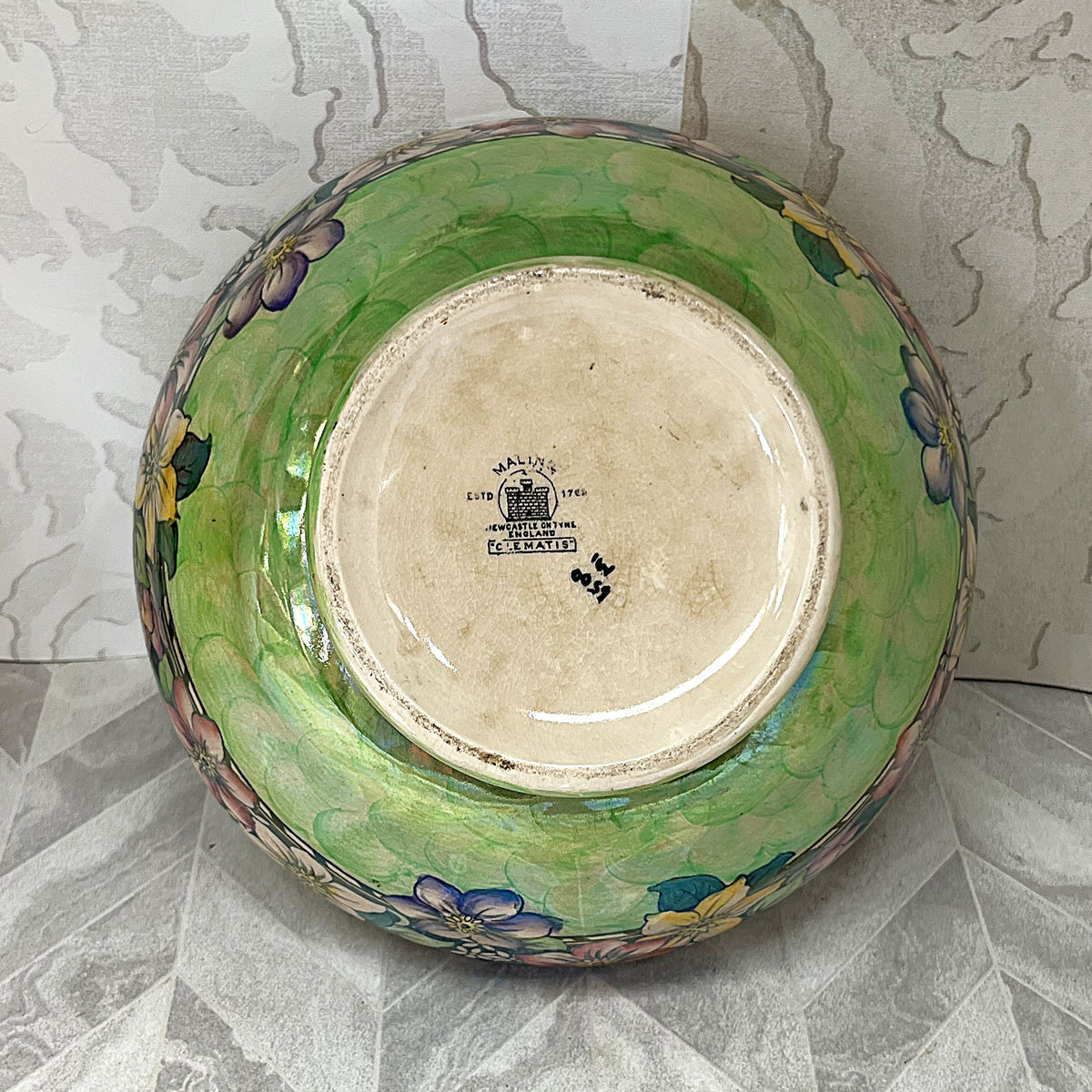Decorative Ceramics: Antique Maling "Clematis" Lustreware Centrepiece Bowl