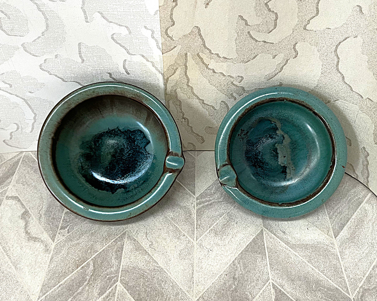 Liebermann: Hand-Signed Mid-Century Turquoise Glaze Ashtrays, 2