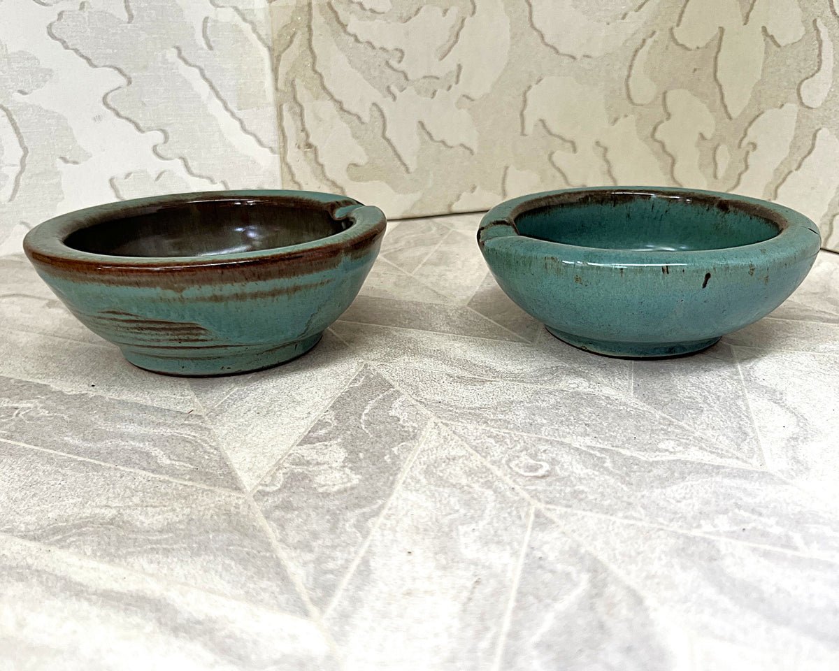 Liebermann: Hand-Signed Mid-Century Turquoise Glaze Ashtrays, 2