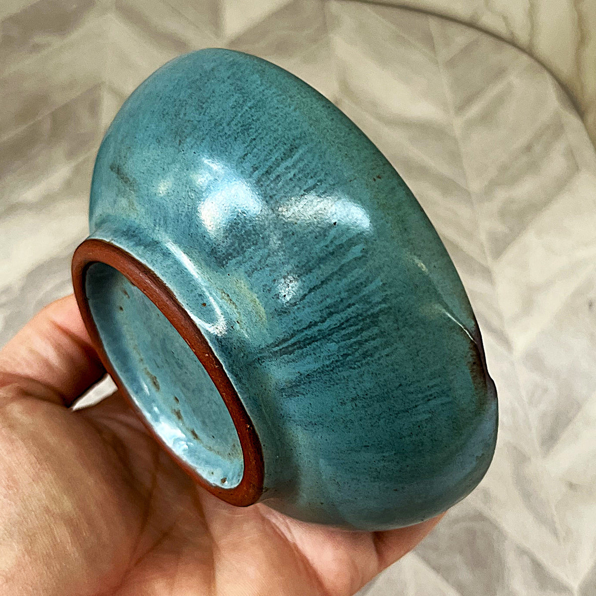 Liebermann: Hand-Signed Mid-Century Turquoise Glaze Ashtrays, 2