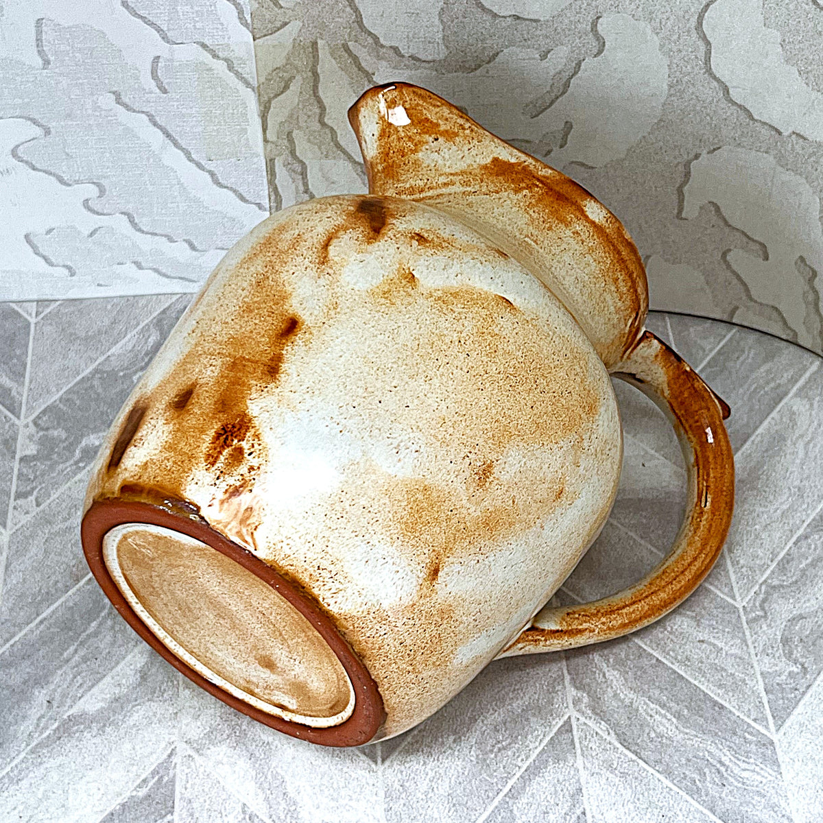 Studio Pottery: Rustic Beige & Ochre Glazed Pitcher (17cm)