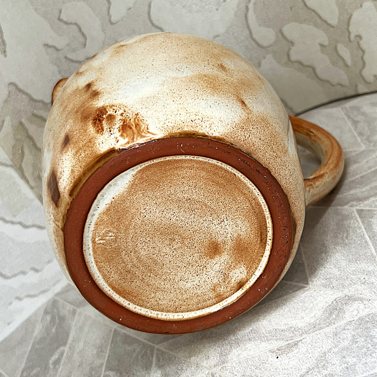 Studio Pottery: Rustic Beige & Ochre Glazed Pitcher (17cm)