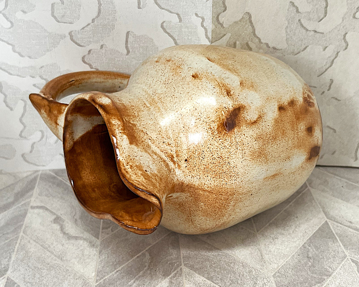 Studio Pottery: Rustic Beige & Ochre Glazed Pitcher (17cm)