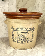 Collectible Stoneware: Buchan Portobello "Buttercup Dairy Co" 5LB Stoneware Crock & Original Lid Circa 1904
