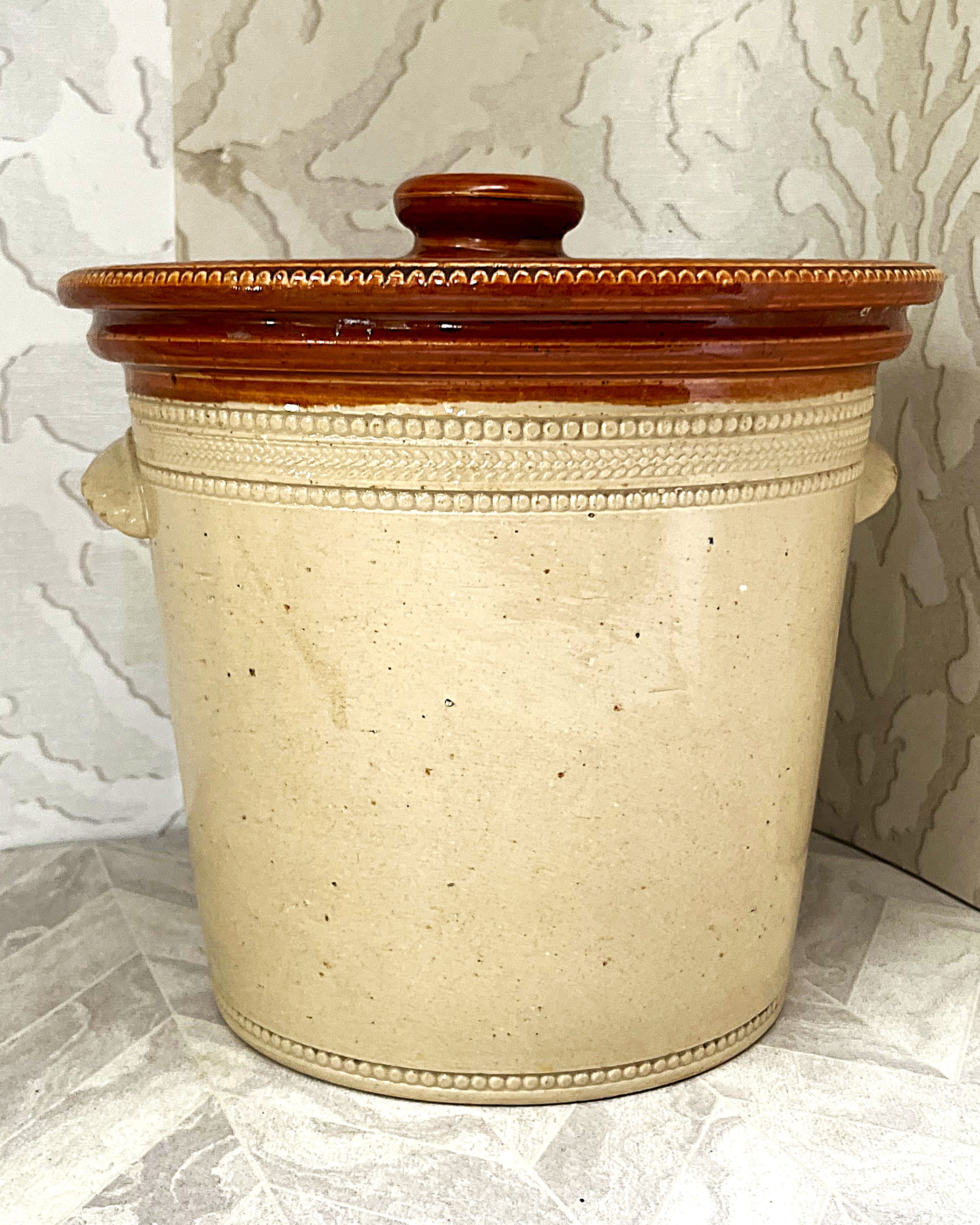 Collectible Stoneware: Buchan Portobello "Buttercup Dairy Co" 5LB Stoneware Crock & Original Lid Circa 1904