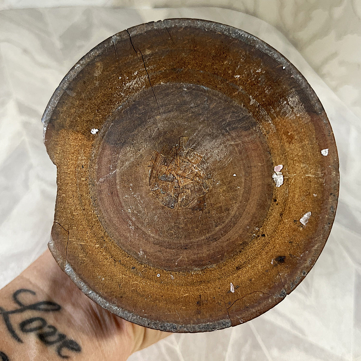 Vintage Apothecary: Antique 19th-Century Hand-Turned Lignum Vitae Apothecary Mortar and Lid Assembly