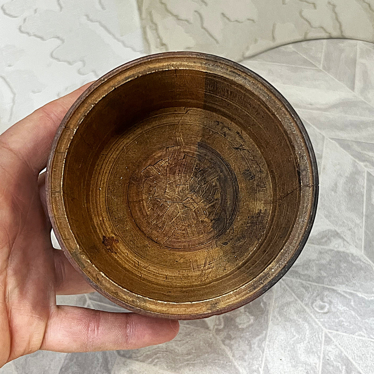 Vintage Apothecary: Antique 19th-Century Hand-Turned Lignum Vitae Apothecary Mortar and Lid Assembly