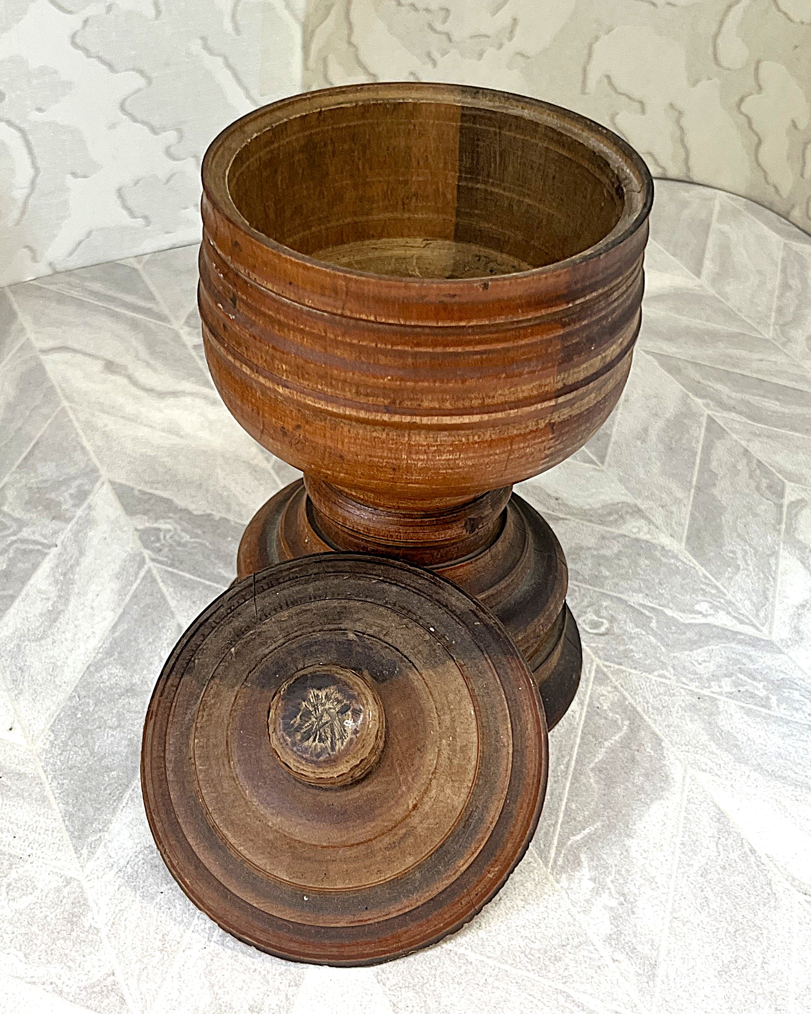 Vintage Apothecary: Antique 19th-Century Hand-Turned Lignum Vitae Apothecary Mortar and Lid Assembly