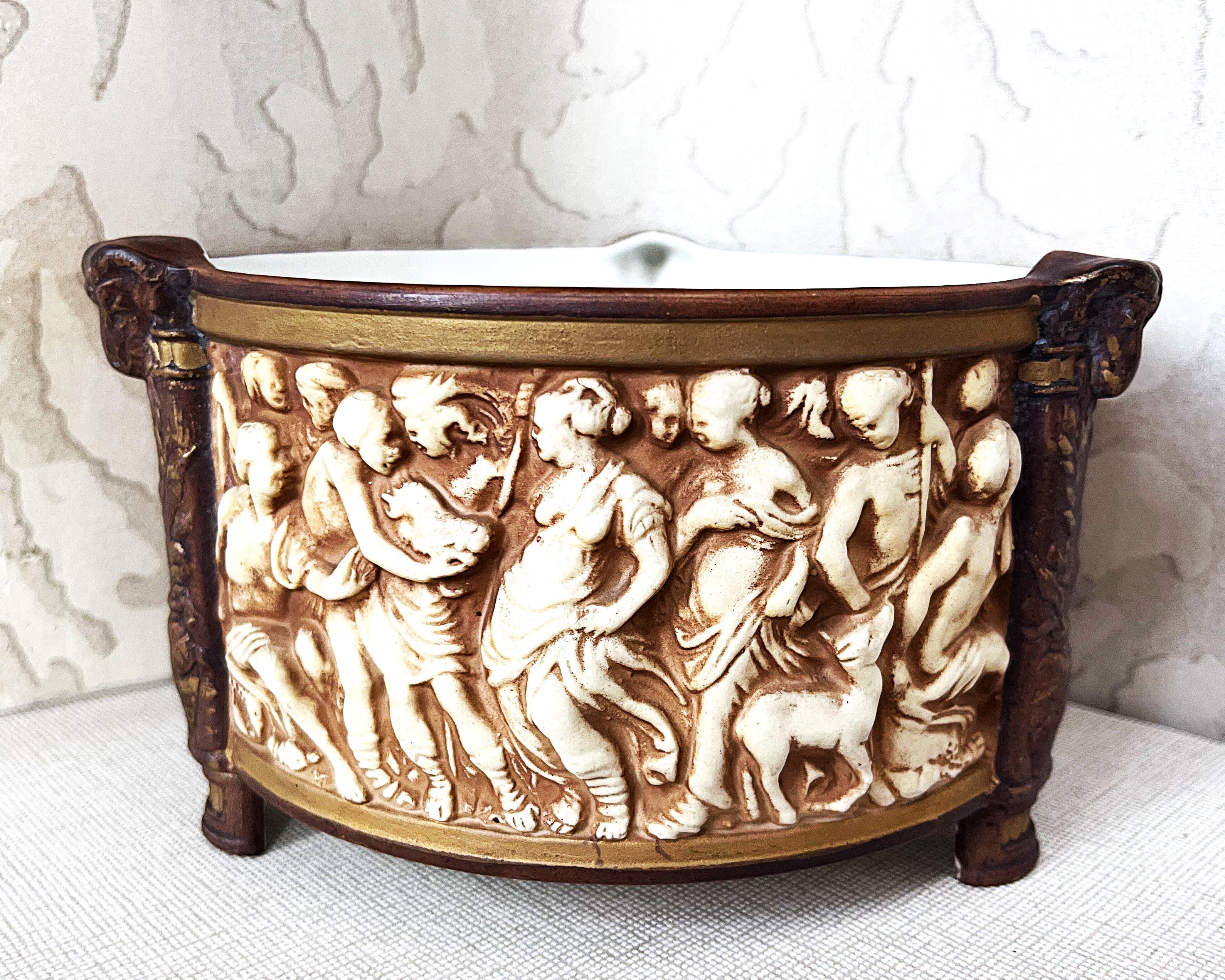 Decorative Ceramics: Neo-Classical Ram's Head Bisque Porcelain Footed Planter