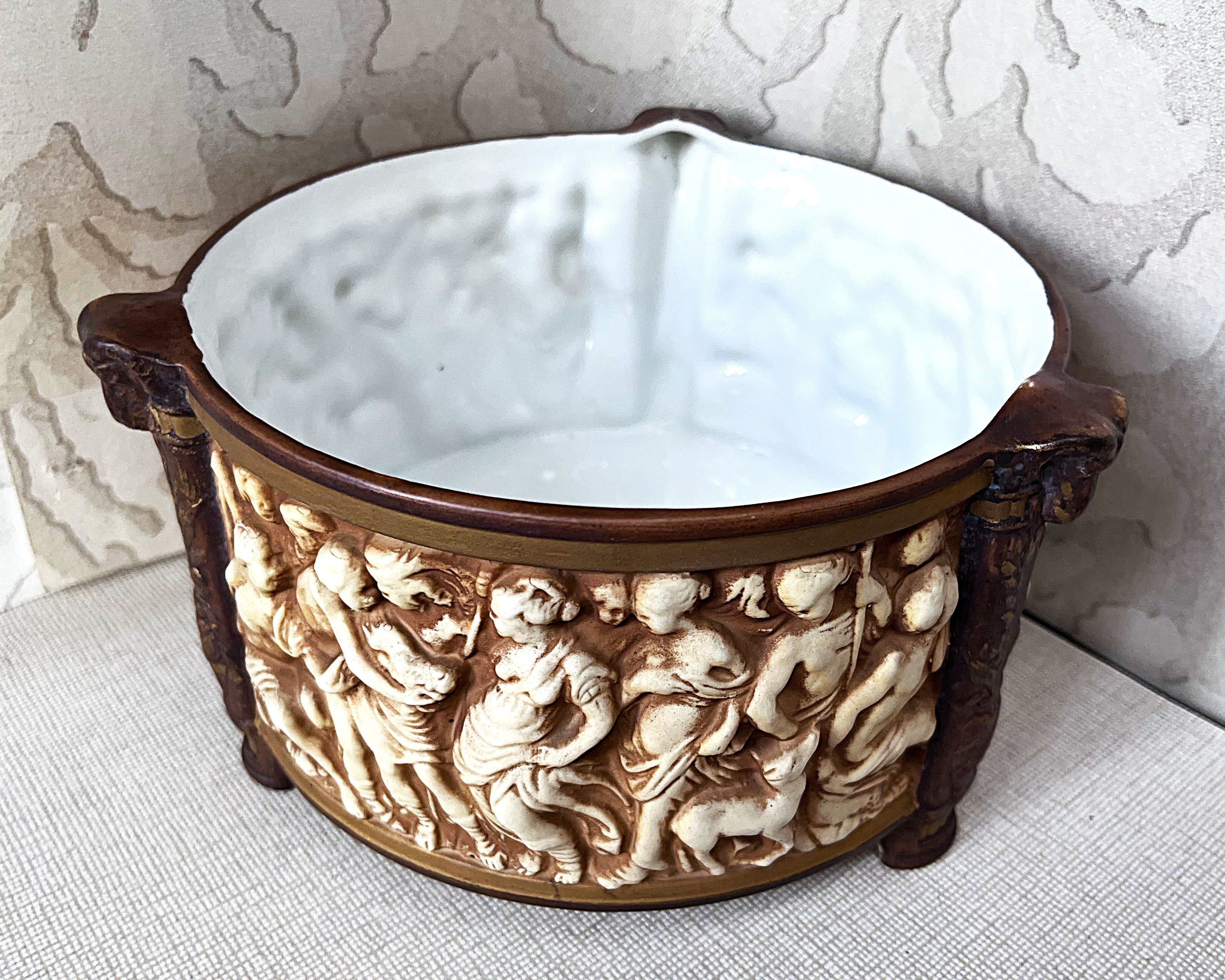Decorative Ceramics: Neo-Classical Ram's Head Bisque Porcelain Footed Planter