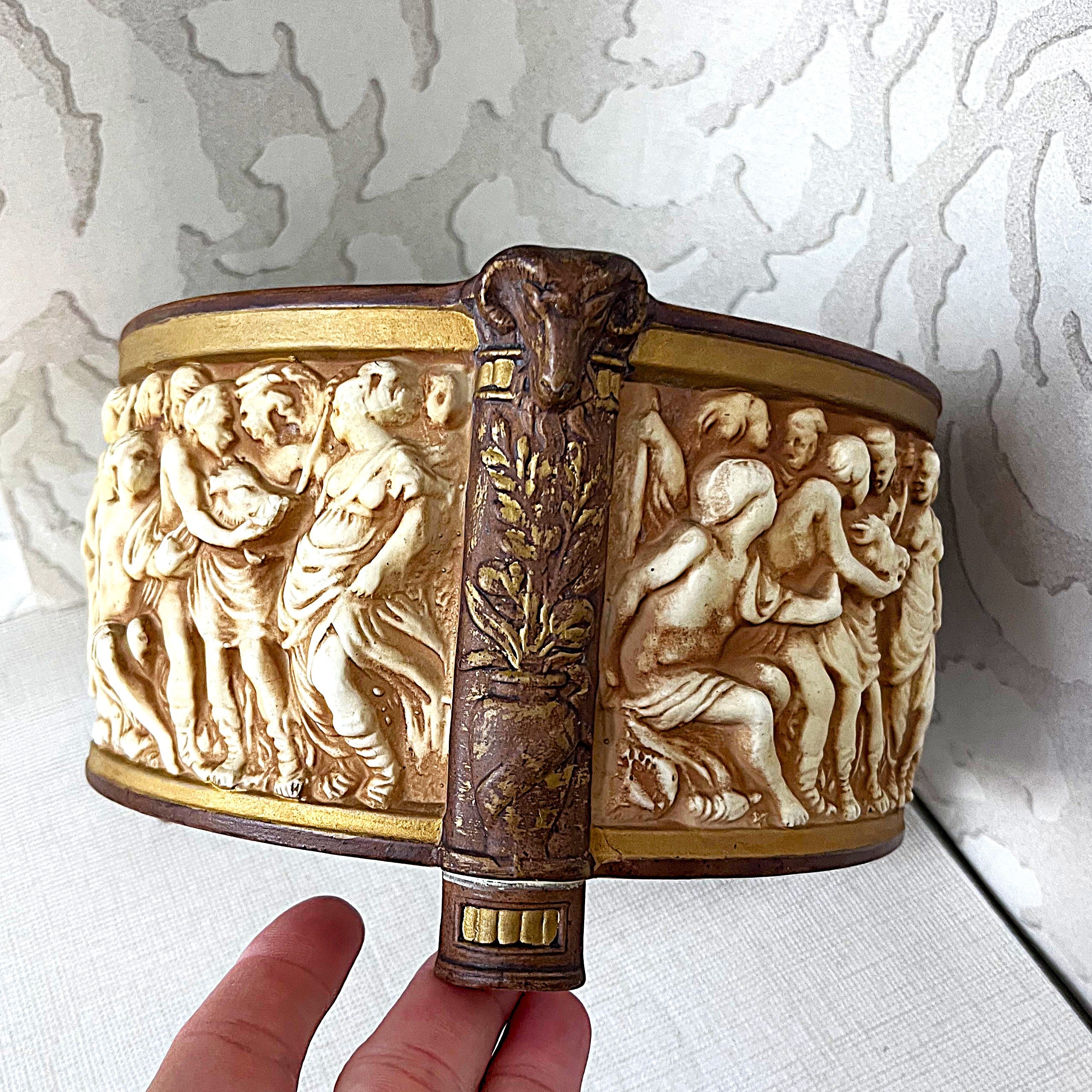 Decorative Ceramics: Neo-Classical Ram's Head Bisque Porcelain Footed Planter