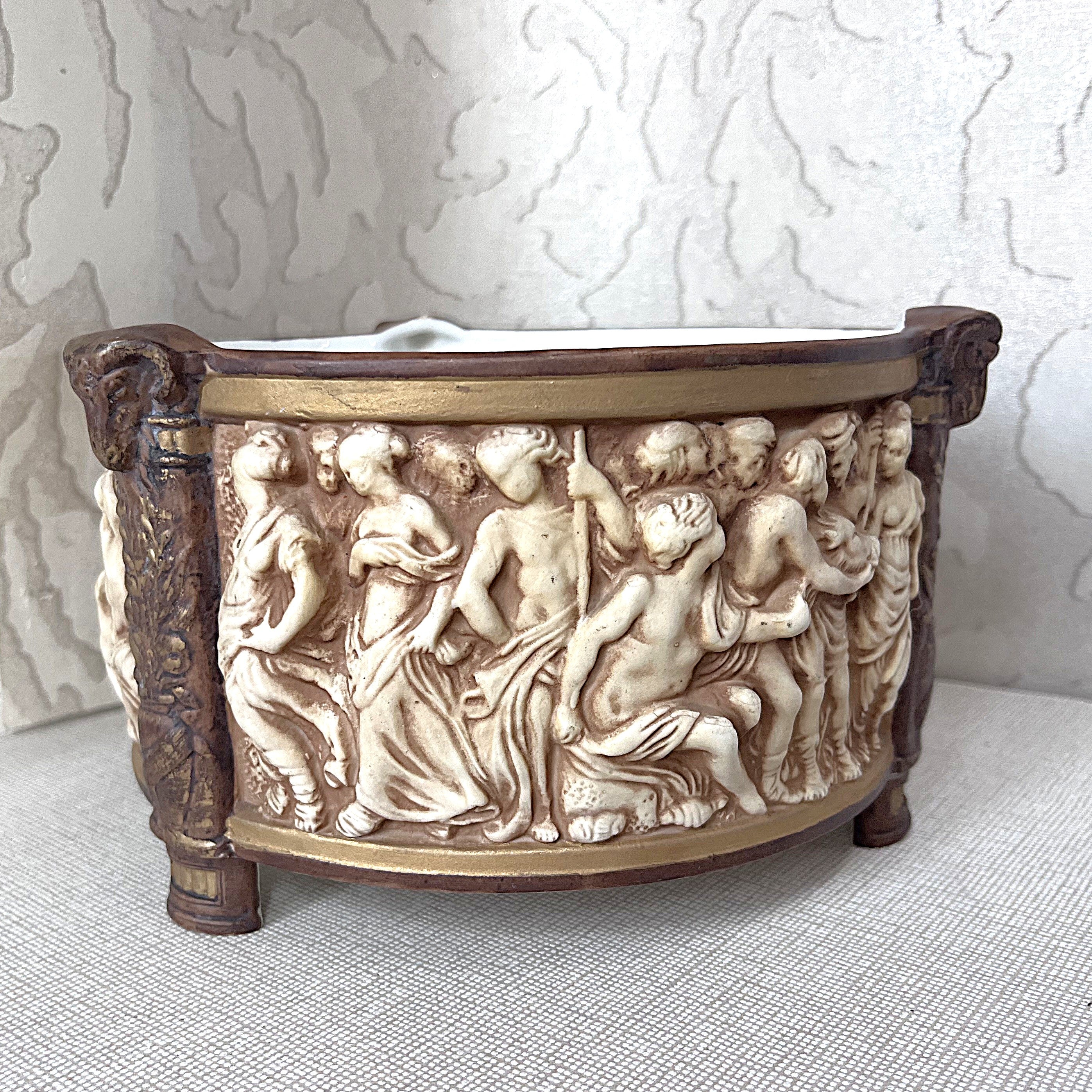 Decorative Ceramics: Neo-Classical Ram's Head Bisque Porcelain Footed Planter