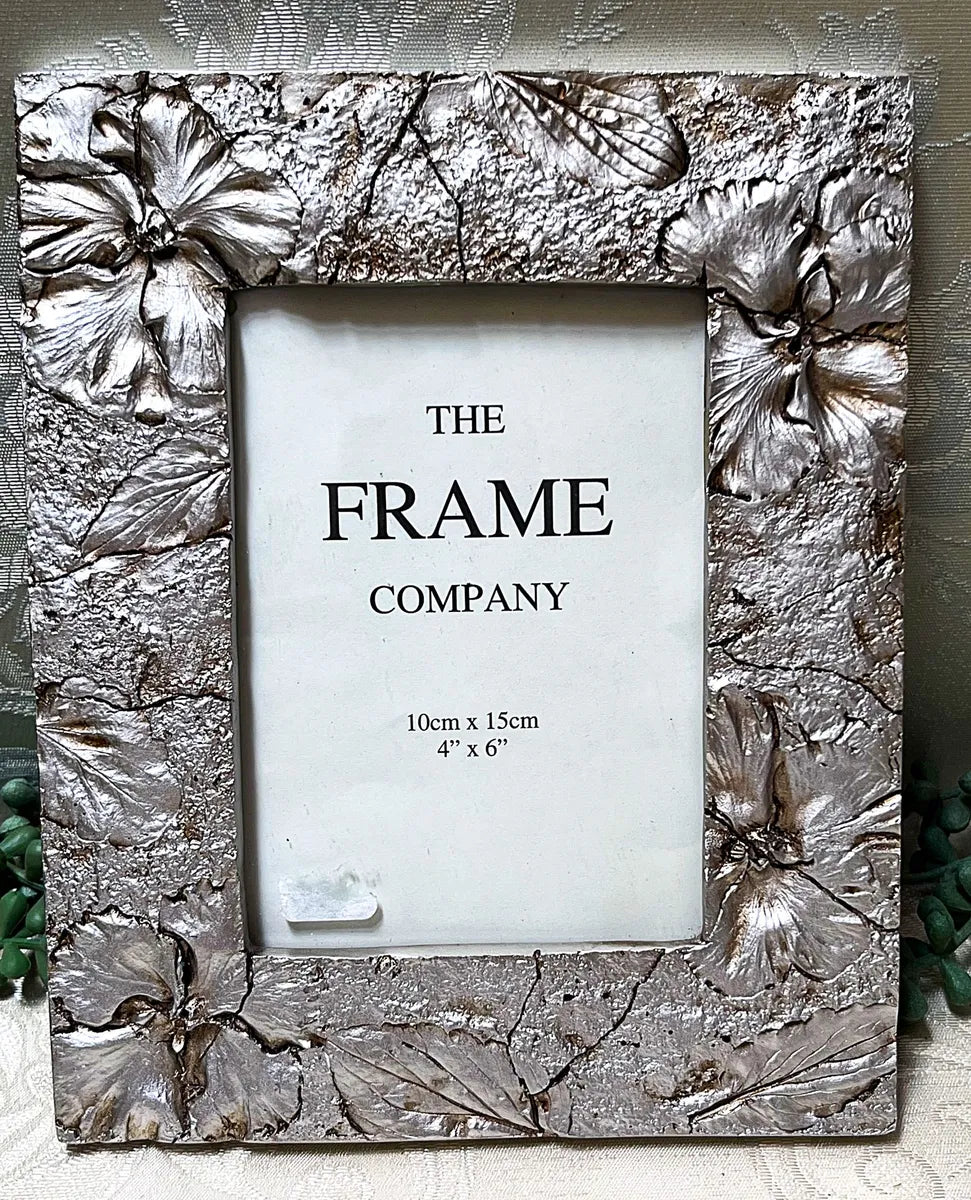 Frames: Ornate Silver Painted Wood Floral Photo Frame