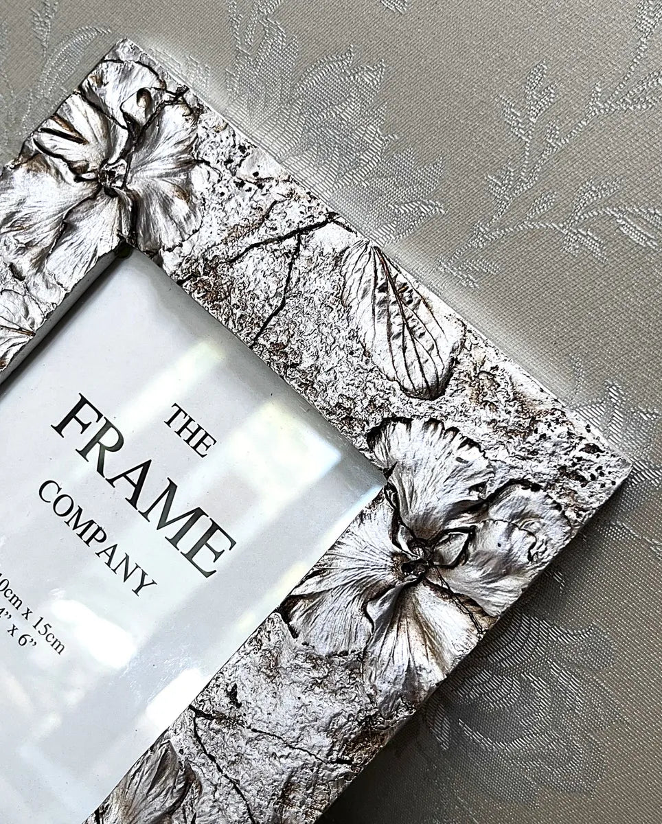 Frames: Ornate Silver Painted Wood Floral Photo Frame
