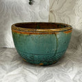 Oriental Art: Antique 19th-Century Chinese Provincial Turquoise Glazed Wabi-Sabi Planter Bowl