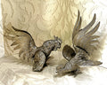 Animal Décor: Silver-Tone Heavy Cast Metal Fighting Roosters Tabletop Sculptures