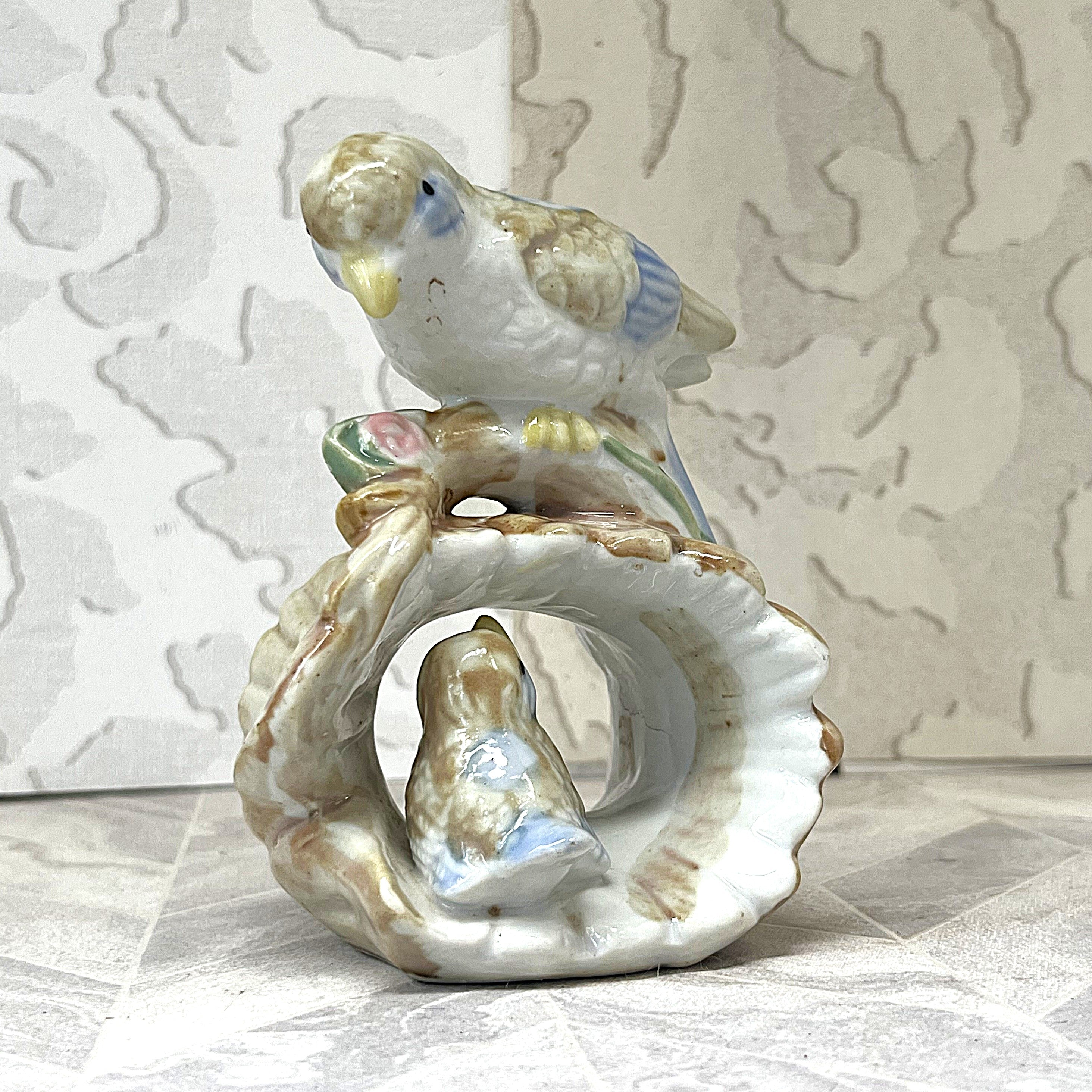 Animal Décor: Goebel Hand-Painted Porcelain Birds in Log Figurine