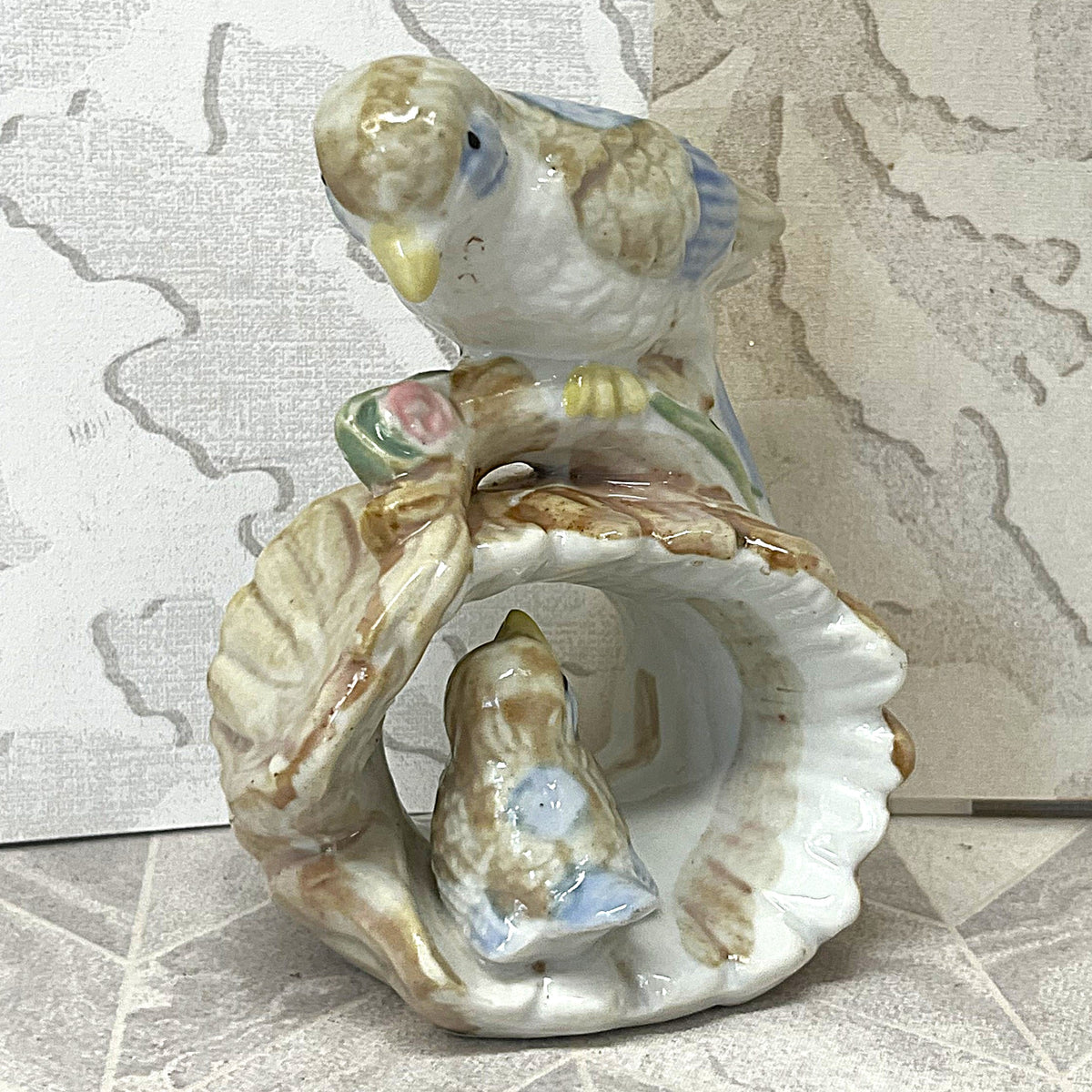 Animal Décor: Goebel Hand-Painted Porcelain Birds in Log Figurine