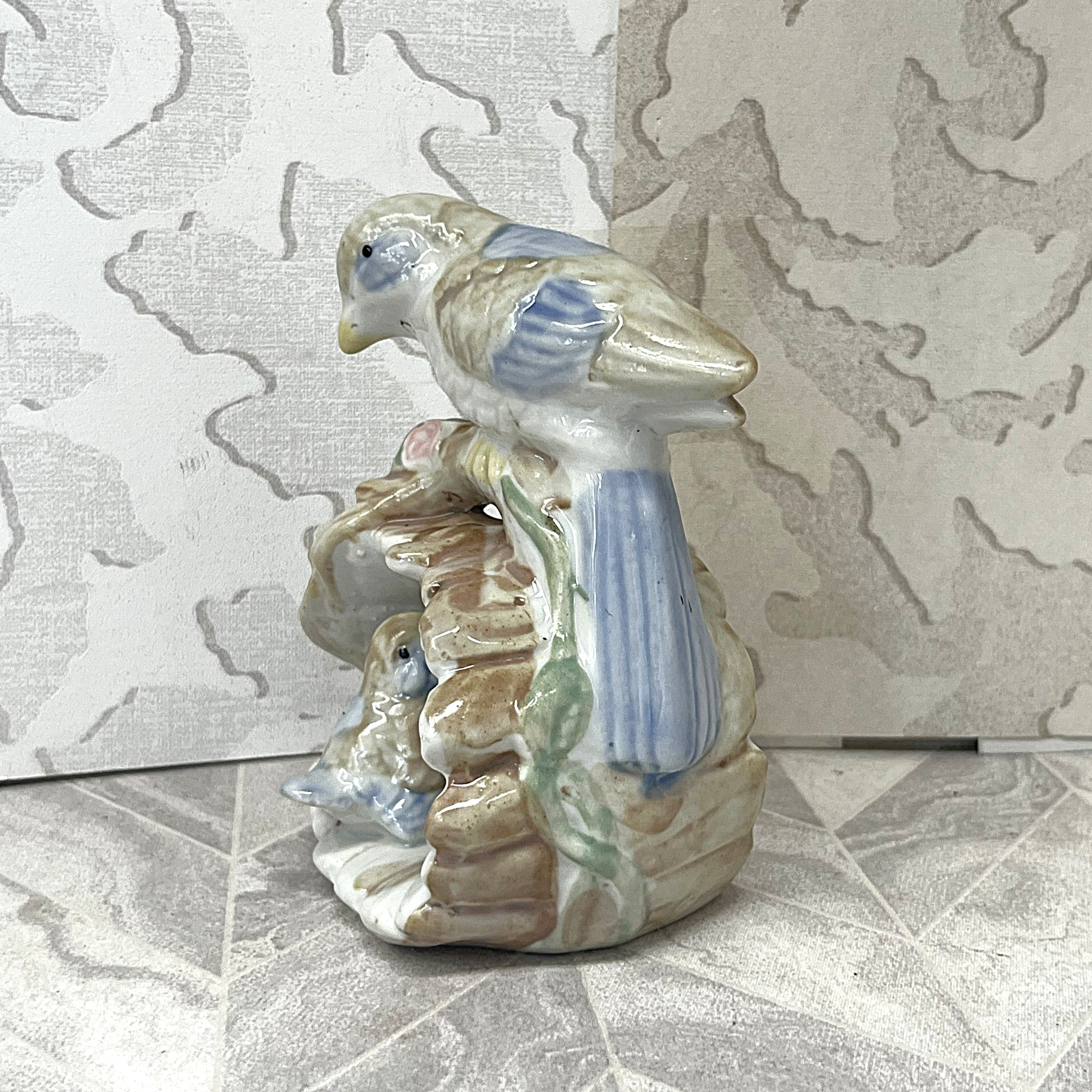Animal Décor: Goebel Hand-Painted Porcelain Birds in Log Figurine