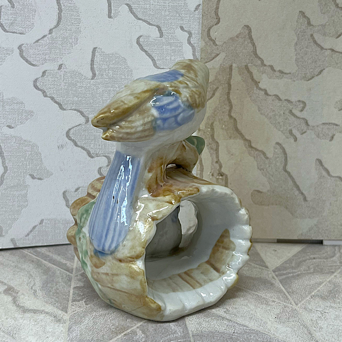 Animal Décor: Goebel Hand-Painted Porcelain Birds in Log Figurine