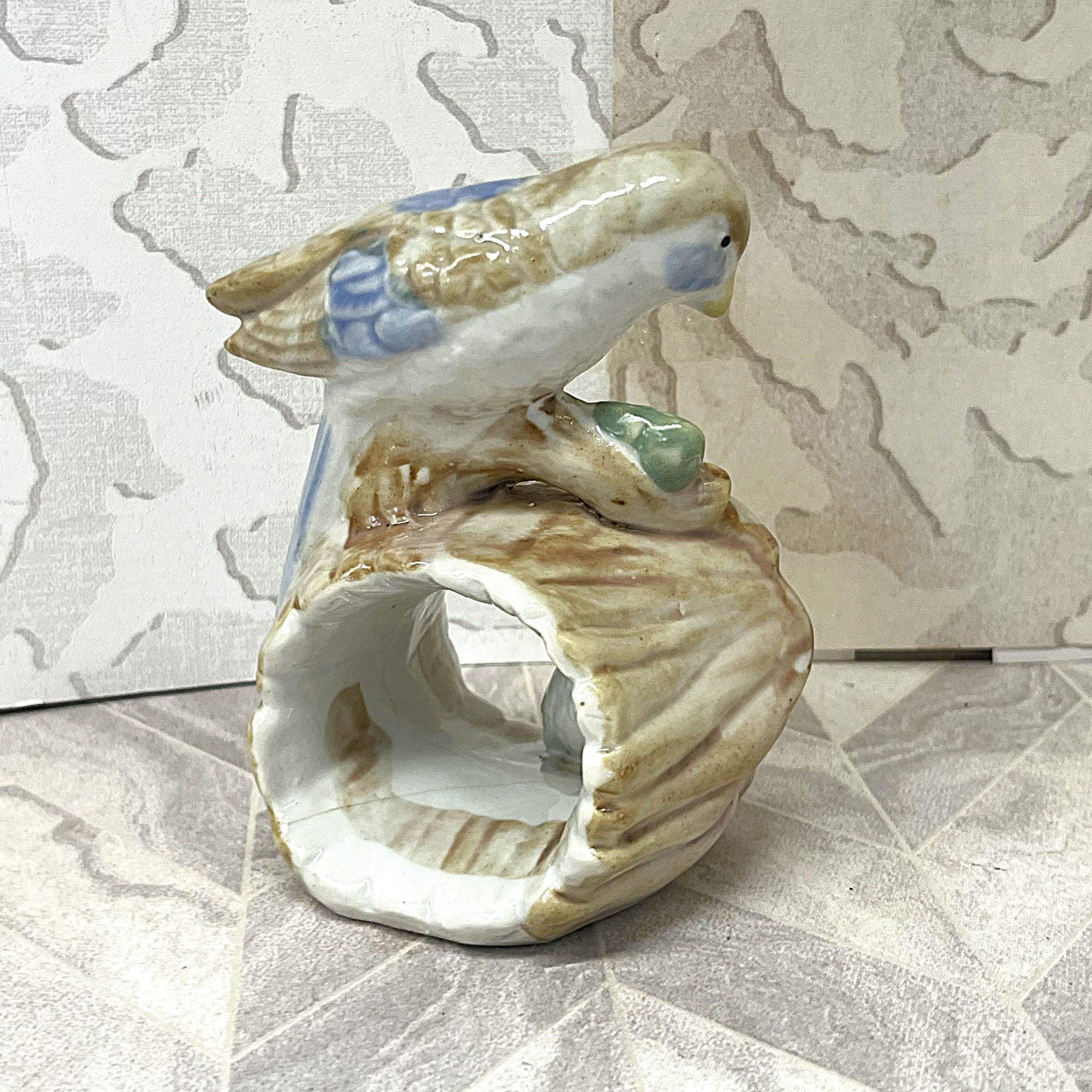 Animal Décor: Goebel Hand-Painted Porcelain Birds in Log Figurine