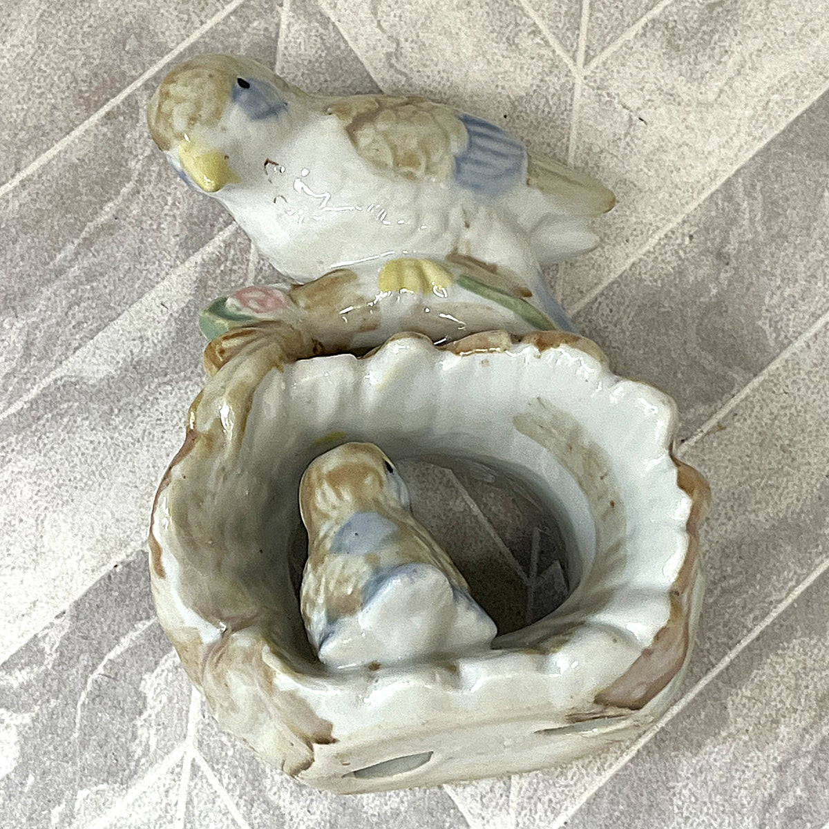 Animal Décor: Goebel Hand-Painted Porcelain Birds in Log Figurine