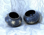 Studio Pottery: Contemporary Sgraffito Starburst Charcoal Stoneware Pots, 2