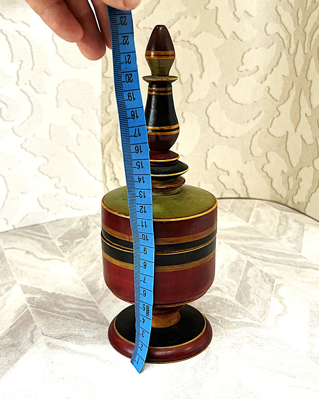 Carved Wood: Multi-Coloured Lacquered Wooden Spice Jar