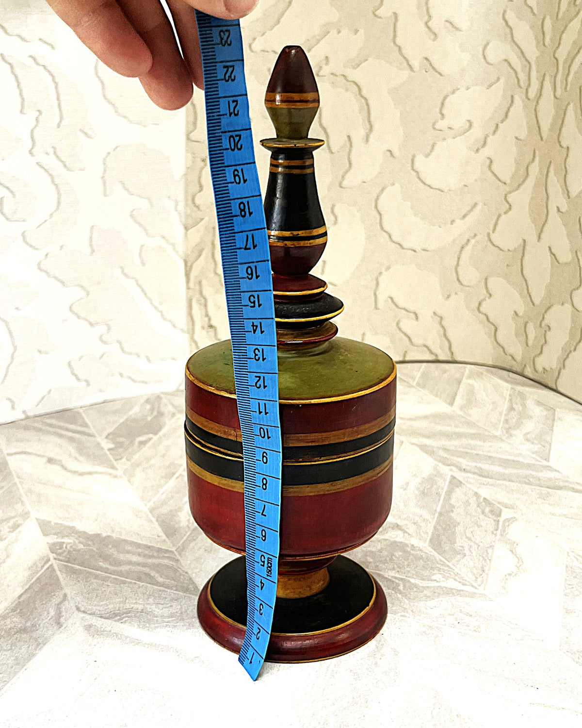 Carved Wood: Multi-Coloured Lacquered Wooden Spice Jar