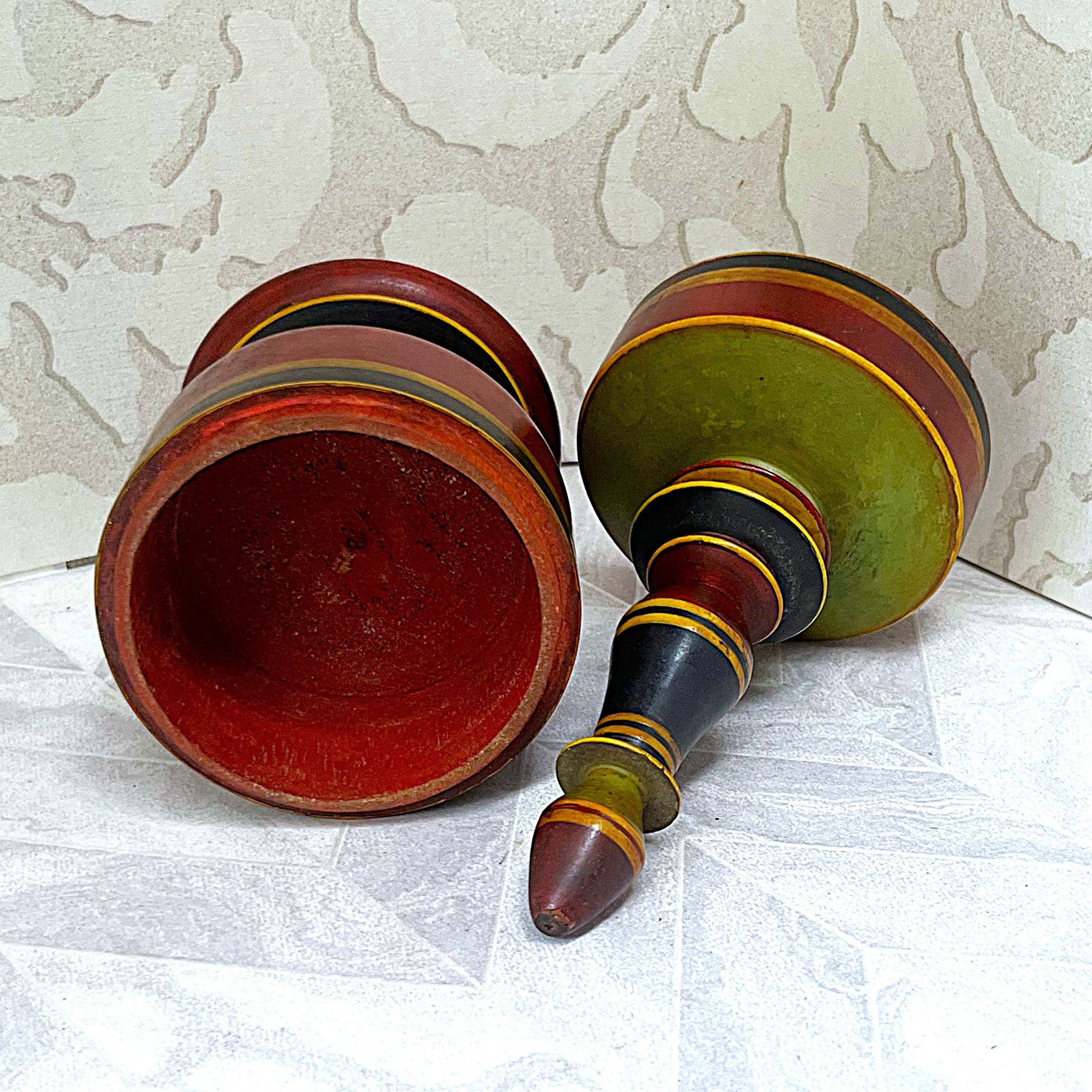Carved Wood: Multi-Coloured Lacquered Wooden Spice Jar