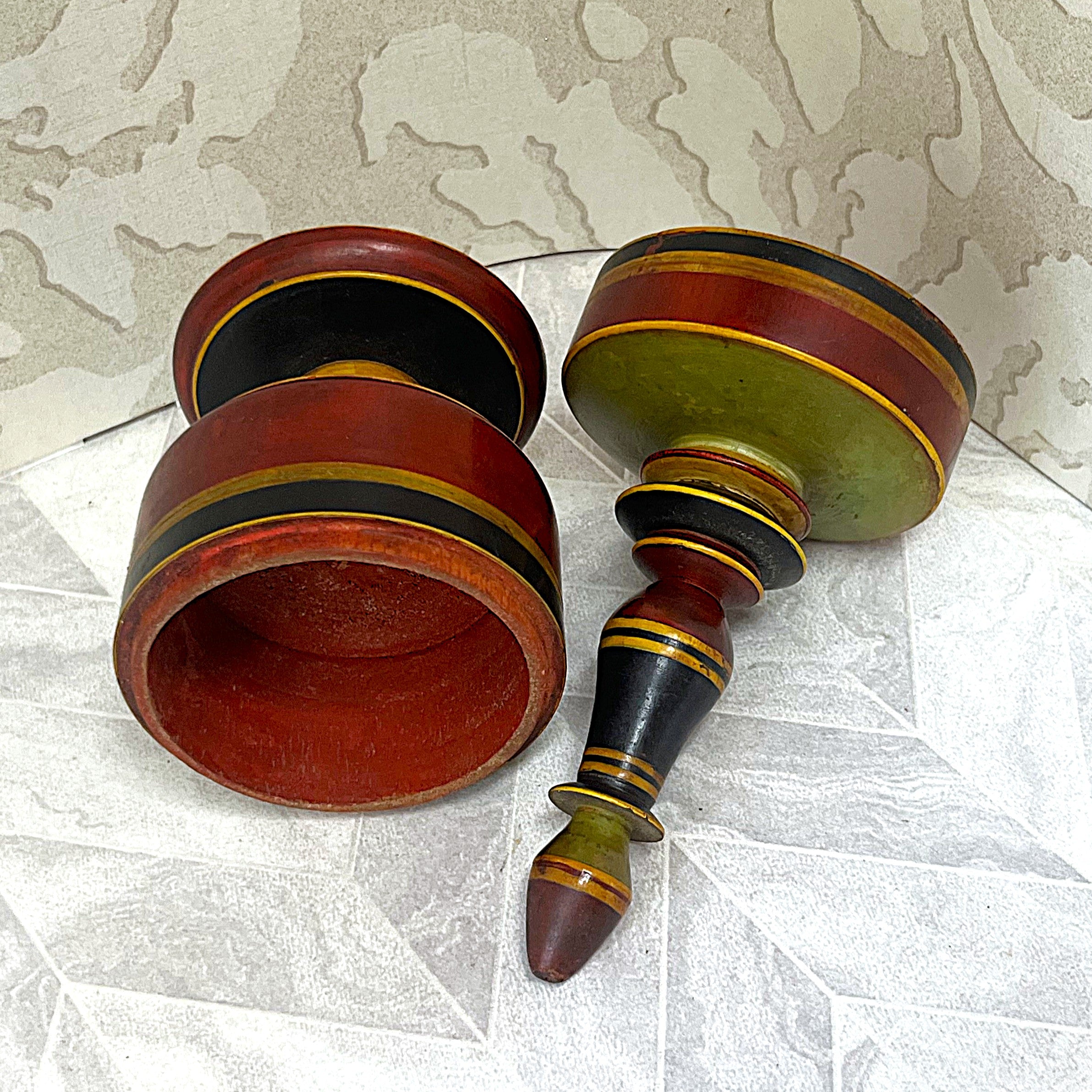 Carved Wood: Multi-Coloured Lacquered Wooden Spice Jar