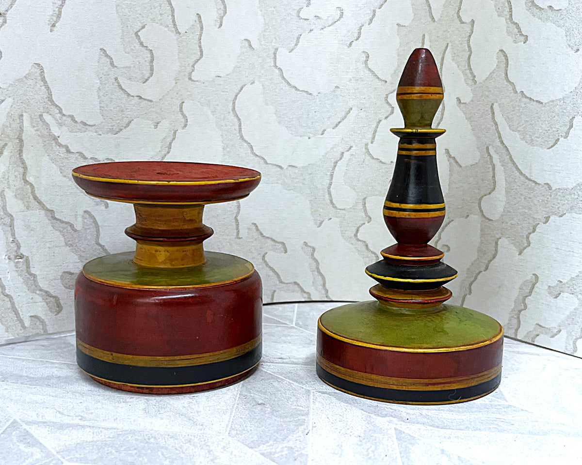 Carved Wood: Multi-Coloured Lacquered Wooden Spice Jar