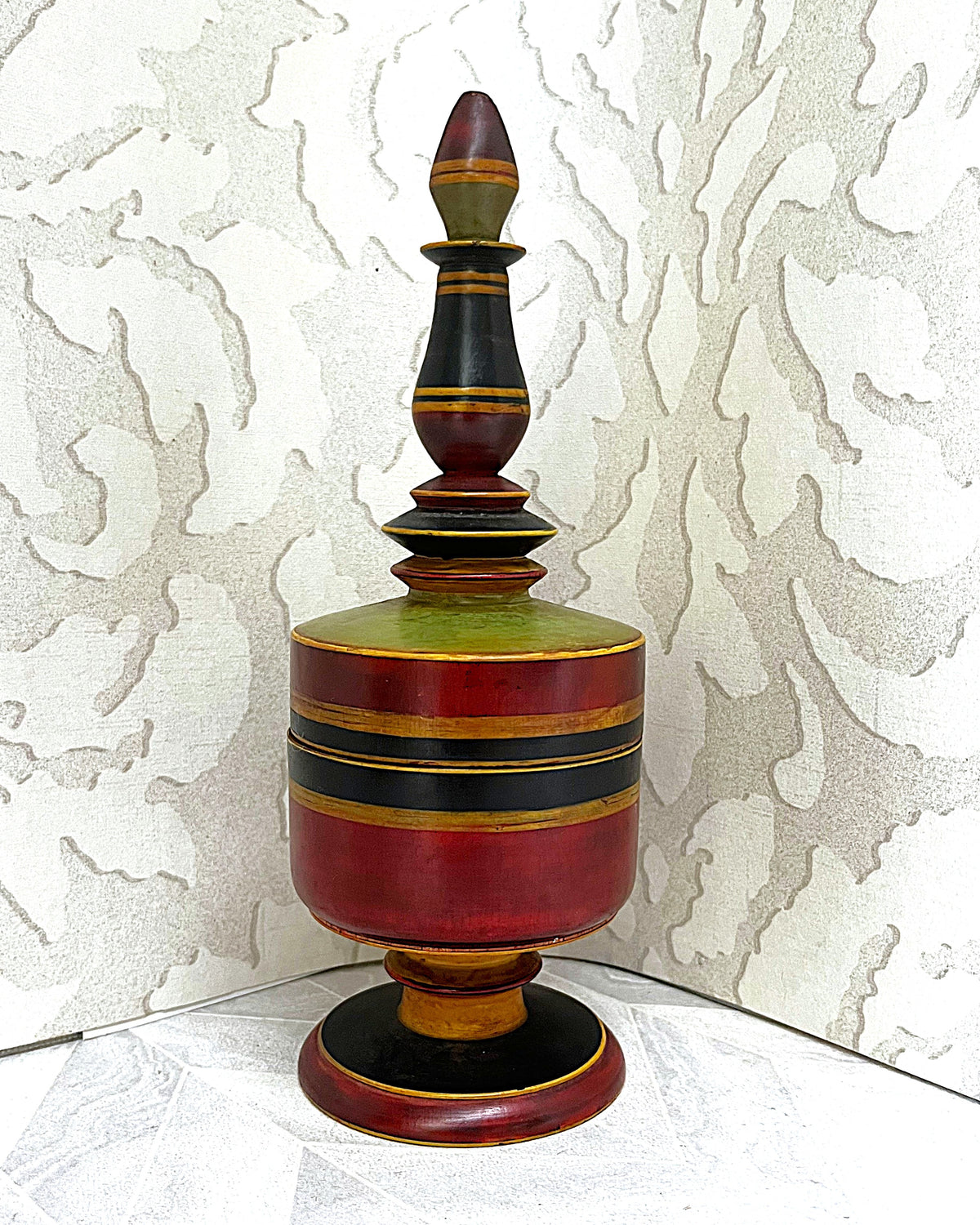 Carved Wood: Multi-Coloured Lacquered Wooden Spice Jar