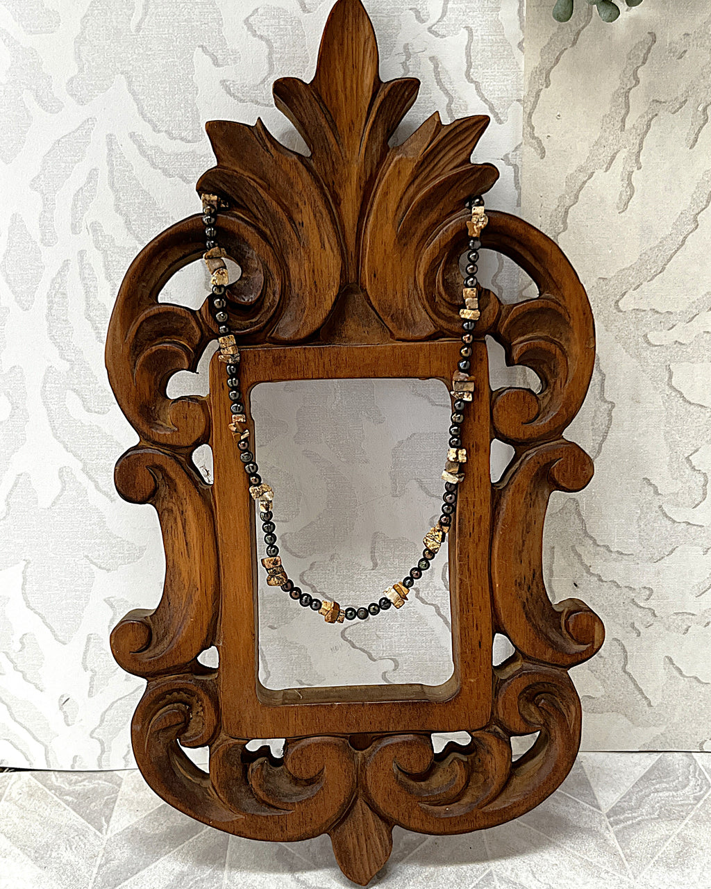 Jewellery: Artisan Bronze Baroque Freshwater Pearl & Picture Jasper Gemstone Necklace