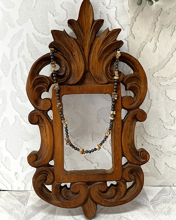 Jewellery: Artisan Bronze Baroque Freshwater Pearl & Picture Jasper Gemstone Necklace