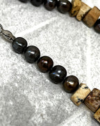 Jewellery: Artisan Bronze Baroque Freshwater Pearl & Picture Jasper Gemstone Necklace