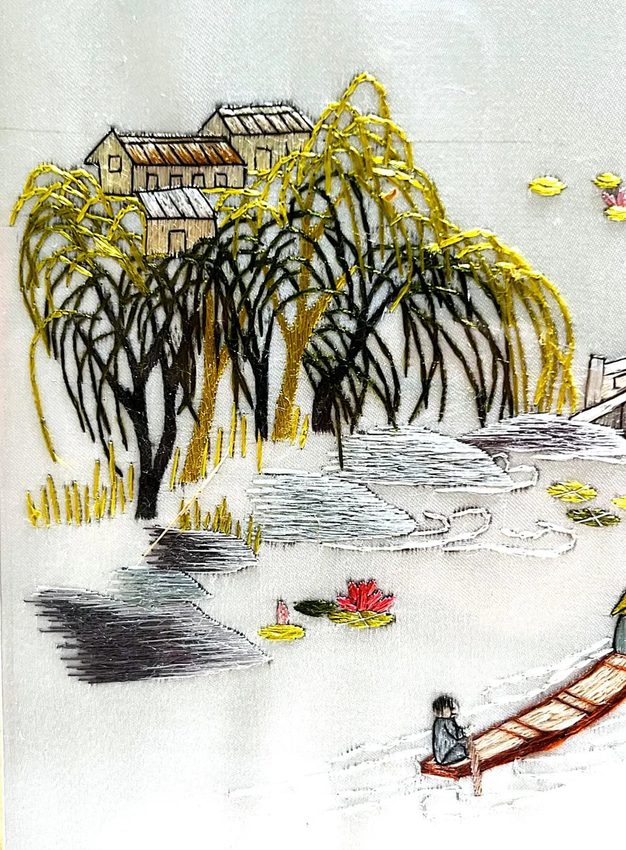 Textile Art: Chinese Silk Embroidery Hand-Stitched Landscape Artwork