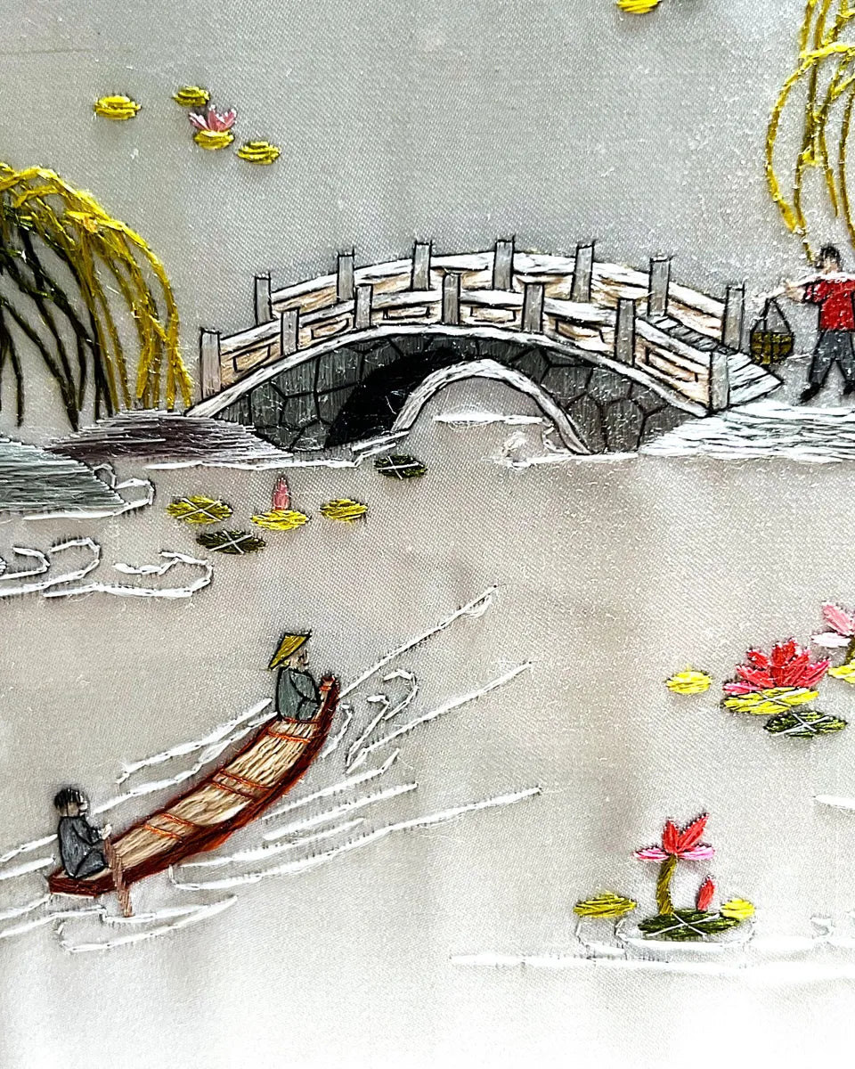 Textile Art: Chinese Silk Embroidery Hand-Stitched Landscape Artwork