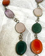 Jewellery: Brass Multi-Gemstone Link Statement Opera Necklace