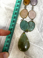 Jewellery: Brass Multi-Gemstone Link Statement Opera Necklace