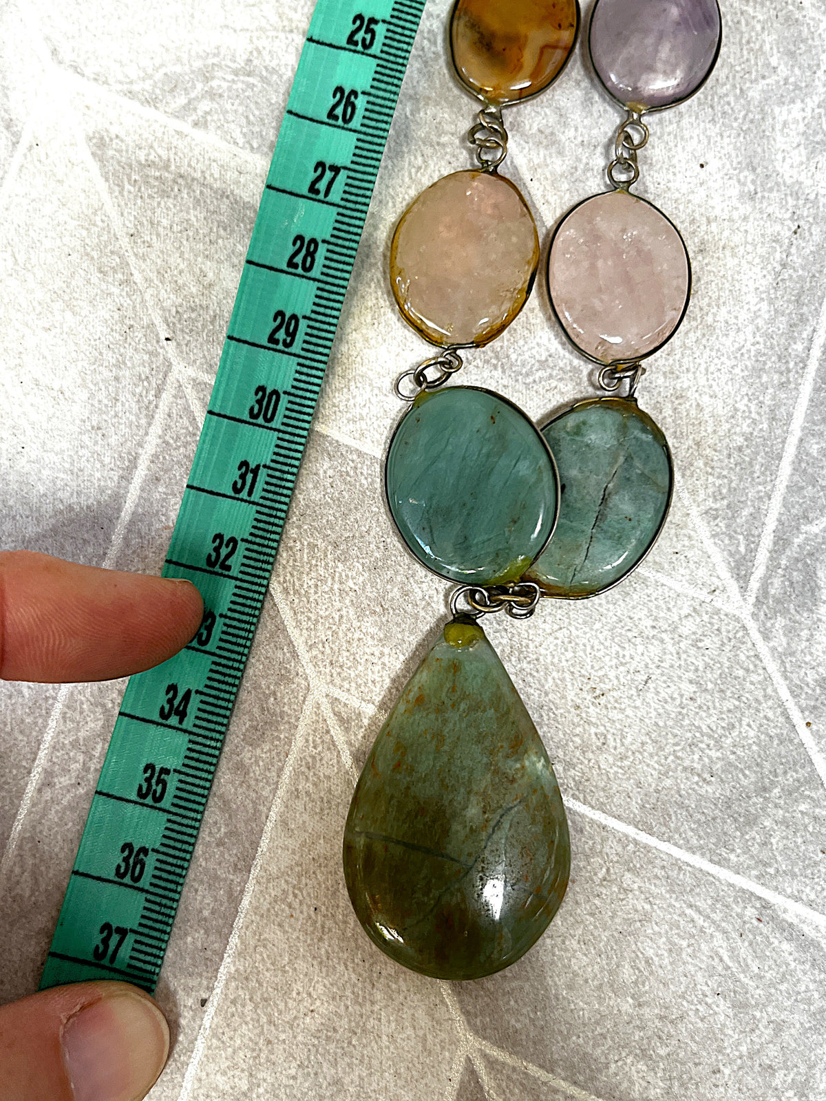 Jewellery: Brass Multi-Gemstone Link Statement Opera Necklace