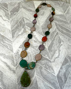 Jewellery: Brass Multi-Gemstone Link Statement Opera Necklace