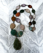 Jewellery: Brass Multi-Gemstone Link Statement Opera Necklace