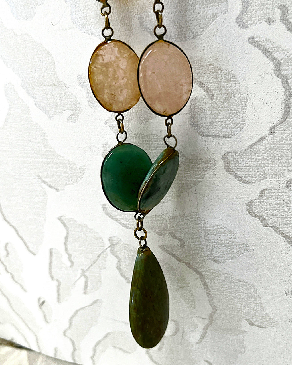 Jewellery: Brass Multi-Gemstone Link Statement Opera Necklace