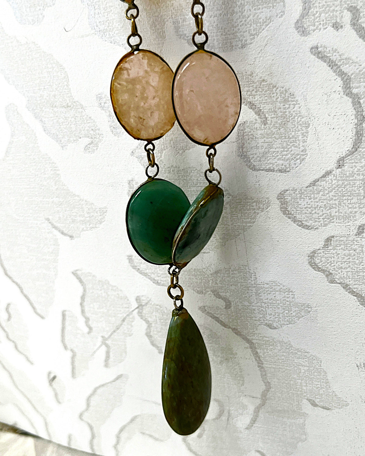 Jewellery: Brass Multi-Gemstone Link Statement Opera Necklace